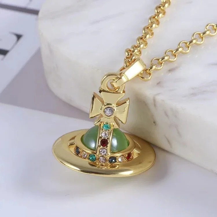 High of Saturn three-dimensional flying saucer orb necklace female niche design medium 10mm planet clavicle chain