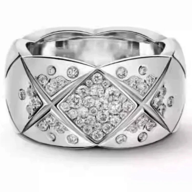 Coco Crush diamond ring with rhombus pattern wide hand-set square diamond ring stackable versatile ring zircon