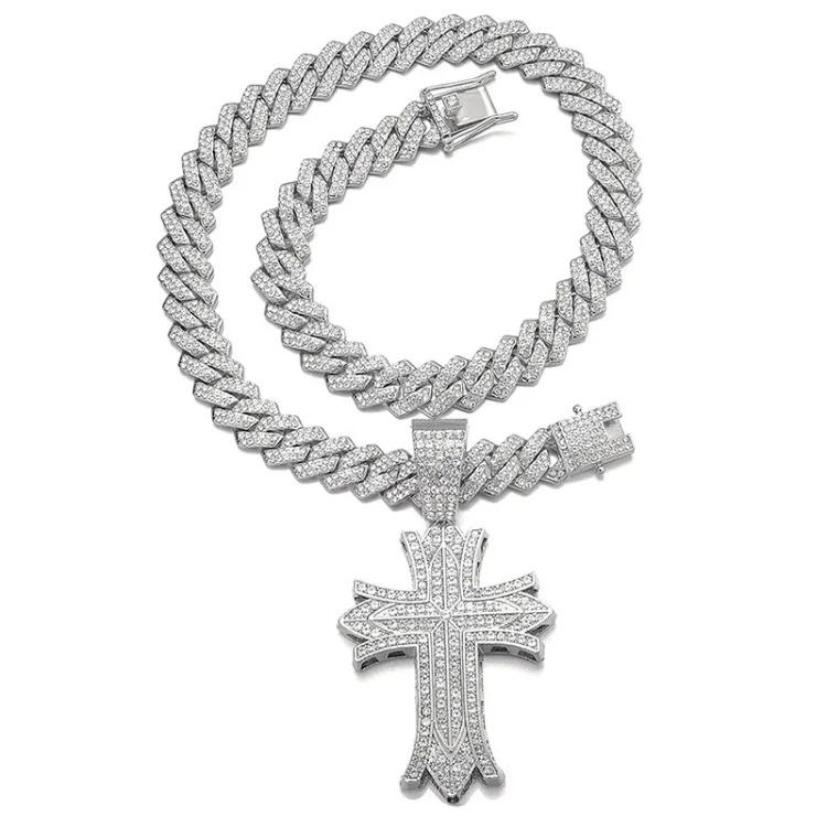 Hip-hop pendant full of diamonds cross necklace cross-border new product creative versatile alloy full of diamonds Cuban chain wholesale