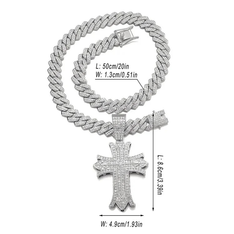 Hip-hop pendant full of diamonds cross necklace cross-border new product creative versatile alloy full of diamonds Cuban chain wholesale