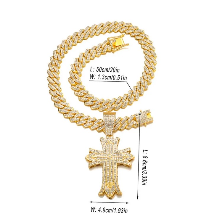 Hip-hop pendant full of diamonds cross necklace cross-border new product creative versatile alloy full of diamonds Cuban chain wholesale