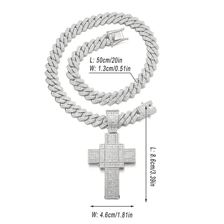 Hip-hop pendant full of diamonds cross necklace cross-border new product creative versatile alloy full of diamonds Cuban chain wholesale