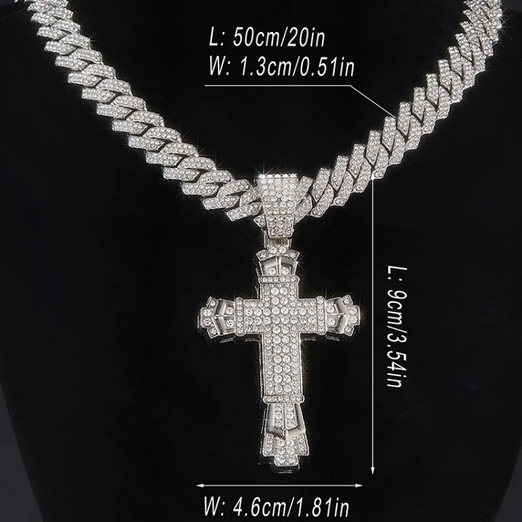 Hip-hop pendant full of diamonds cross necklace cross-border new product creative versatile alloy full of diamonds Cuban chain wholesale