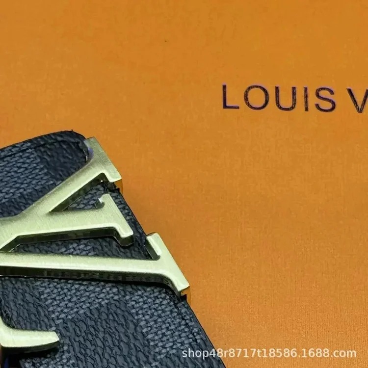 New L men s belt smooth buckle V letter belt youth plaid trouser belt trendy casual business belt
