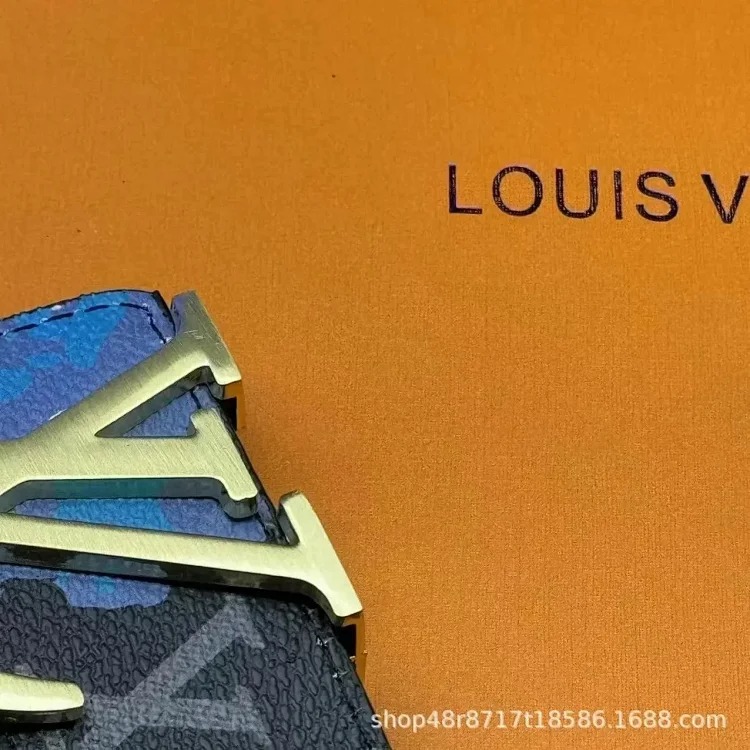 New L men s belt smooth buckle V letter belt youth plaid trouser belt trendy casual business belt