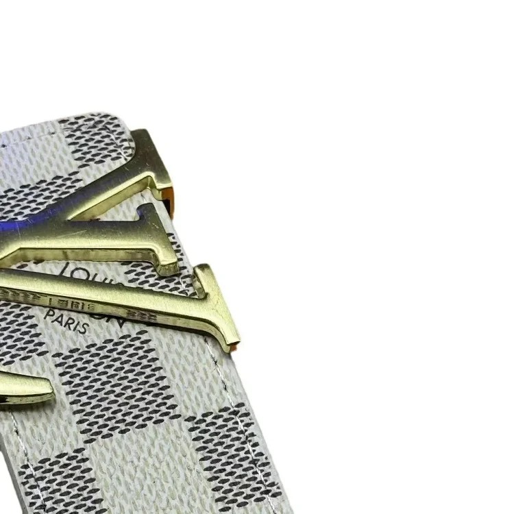 New L men s belt smooth buckle V letter belt youth plaid trouser belt trendy casual business belt