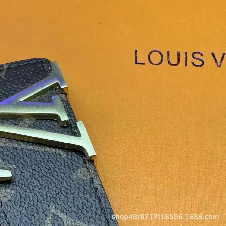 New L men s belt smooth buckle V letter belt youth plaid trouser belt trendy casual business belt