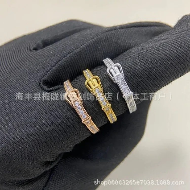 Aijia New Belt Buckle Seiko Super Flash Ring Women s Double Circle Niche Design Light Luxurious Temperament Simple Couple s Finger