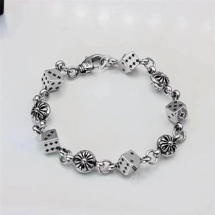 Crowe retro thick letter bracelet dice scout flower cross flower ball full flower gold bracelet same style for men and women
