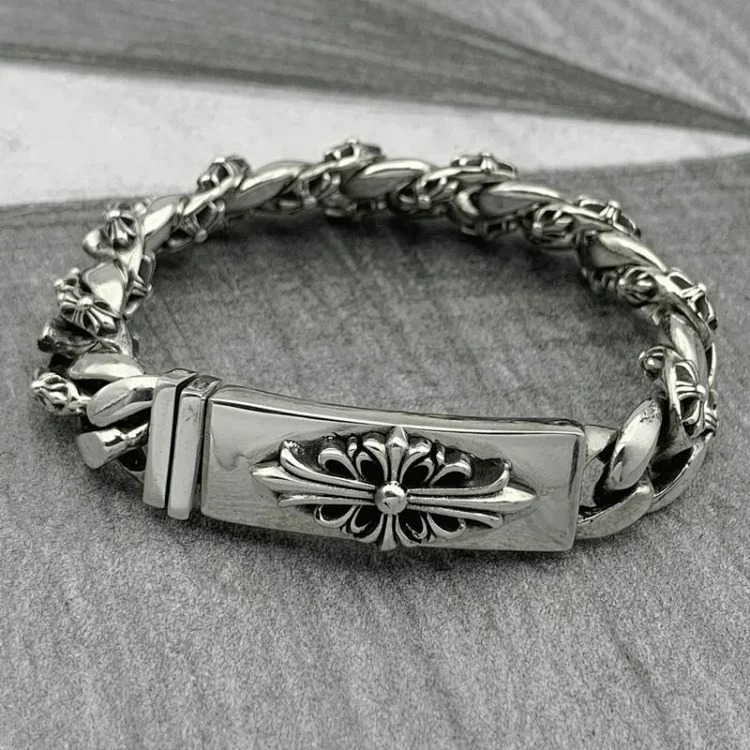 Crowe retro thick letter bracelet dice scout flower cross flower ball full flower gold bracelet same style for men and women