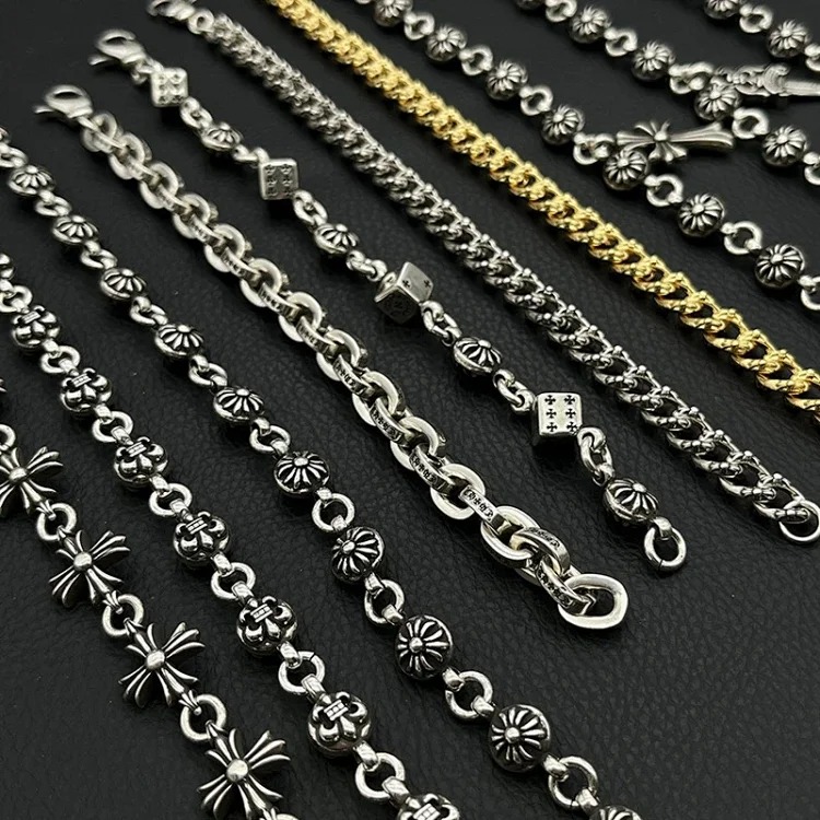 Crowe retro thick letter bracelet dice scout flower cross flower ball full flower gold bracelet same style for men and women