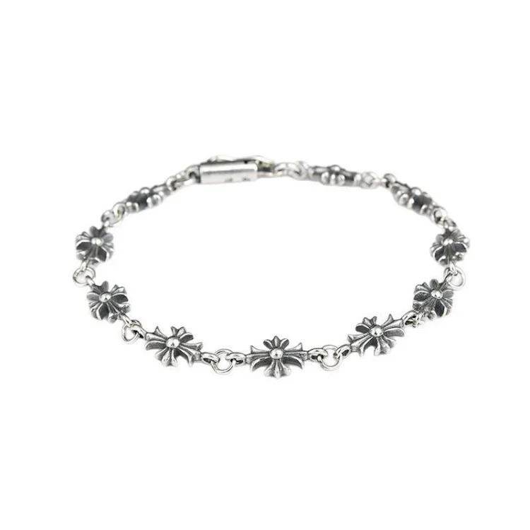 Crowe retro thick letter bracelet dice scout flower cross flower ball full flower gold bracelet same style for men and women