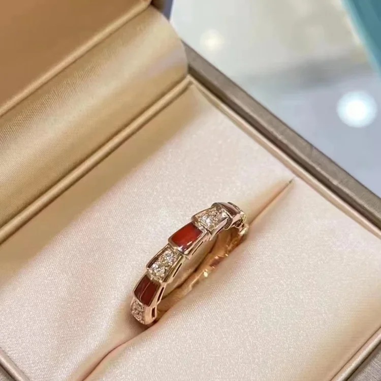 Baojia High V Gold Snake Bone Ring Female Snake Bone Micro-Inlaid Mother-of-Agate Couple Fashion Ring Direct Sales Wholesale