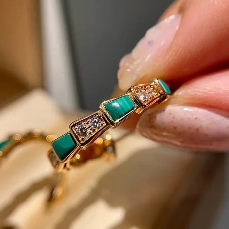 Baojia High V Gold Snake Bone Ring Female Snake Bone Micro-Inlaid Mother-of-Agate Couple Fashion Ring Direct Sales Wholesale