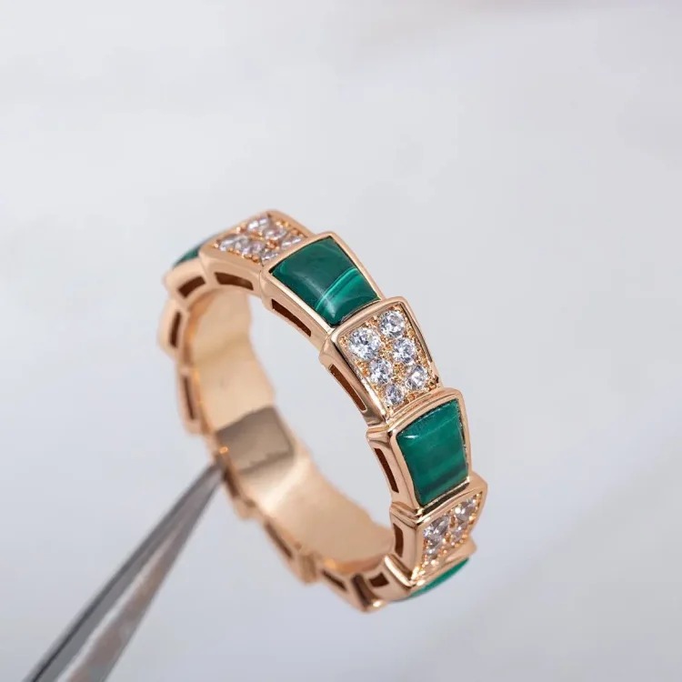 Baojia High V Gold Snake Bone Ring Female Snake Bone Micro-Inlaid Mother-of-Agate Couple Fashion Ring Direct Sales Wholesale