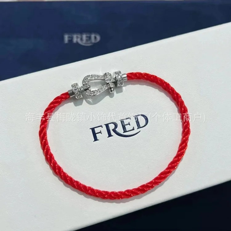 High V gold horseshoe buckle set with diamond bracelet thick plated 18K rose gold Fred men's and women's couple's bracelet bracelet