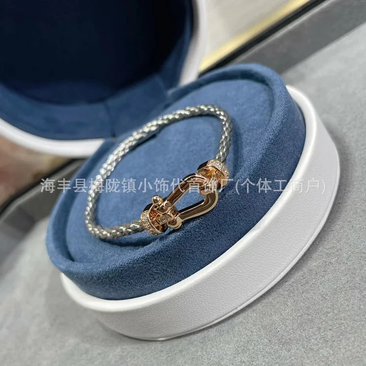 High V gold horseshoe buckle set with diamond bracelet thick plated 18K rose gold Fred men's and women's couple's bracelet bracelet