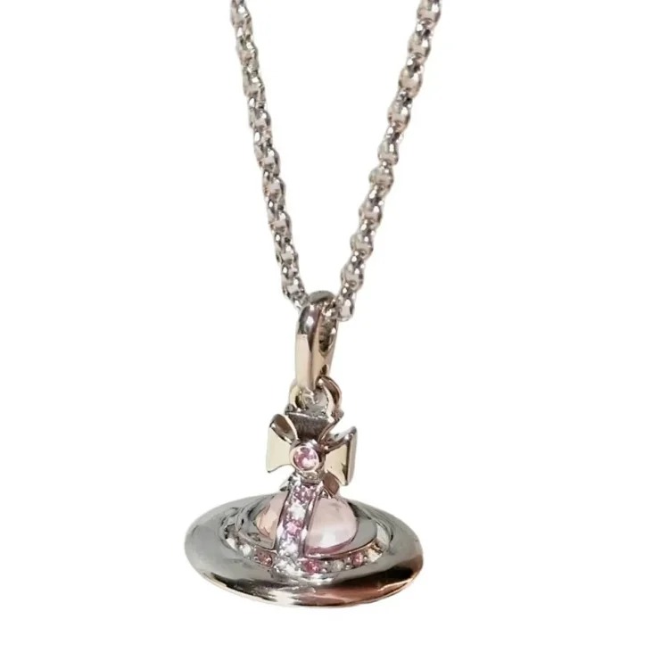 Cabinet-level quality Queen Mother Saturn full diamond brooch chain Saturn necklace paper clip clavicle chain for women