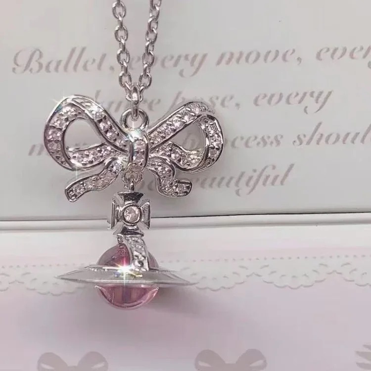 Cabinet-level quality Queen Mother Saturn full diamond brooch chain Saturn necklace paper clip clavicle chain for women