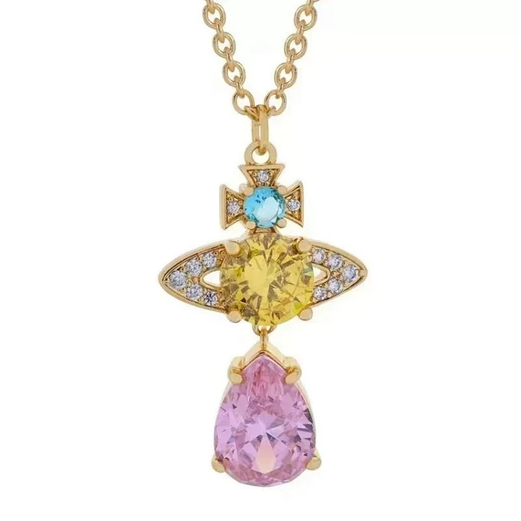 Cabinet-level quality Queen Mother Saturn full diamond brooch chain Saturn necklace paper clip clavicle chain for women