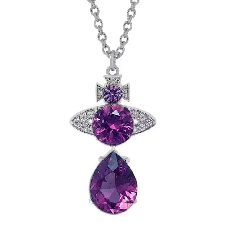 Cabinet-level quality Queen Mother Saturn full diamond brooch chain Saturn necklace paper clip clavicle chain for women