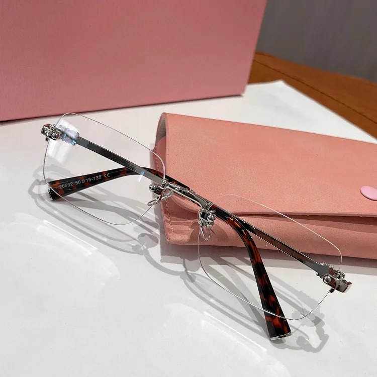Miao series SMU B50S rimless glasses frame, fashionable and versatile plain mirrors, casual optical myopia glasses, can be equipped with myopia glasses