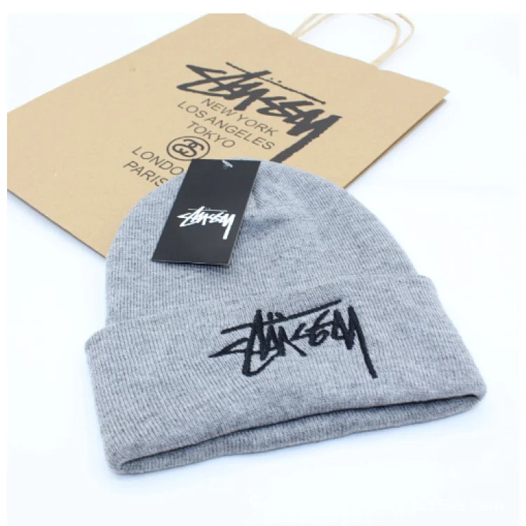 Solid color embroidered knitted hat for men and women, warm straw writing cold hat, student couple, street dance, hip-hop woolen hat-CY