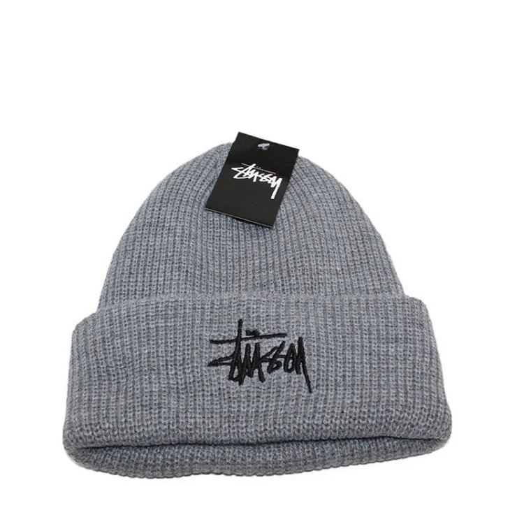 Solid color embroidered knitted hat for men and women, warm straw writing cold hat, student couple, street dance, hip-hop woolen hat-CY