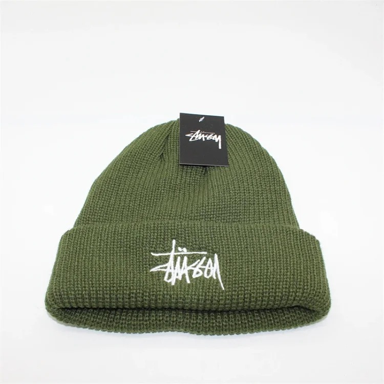 Solid color embroidered knitted hat for men and women, warm straw writing cold hat, student couple, street dance, hip-hop woolen hat-CY