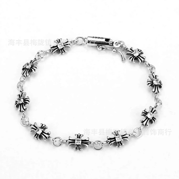 Crowe retro cross thin letter bracelet cross flower ball TINY E full flower jewelry with diamond gold bracelet