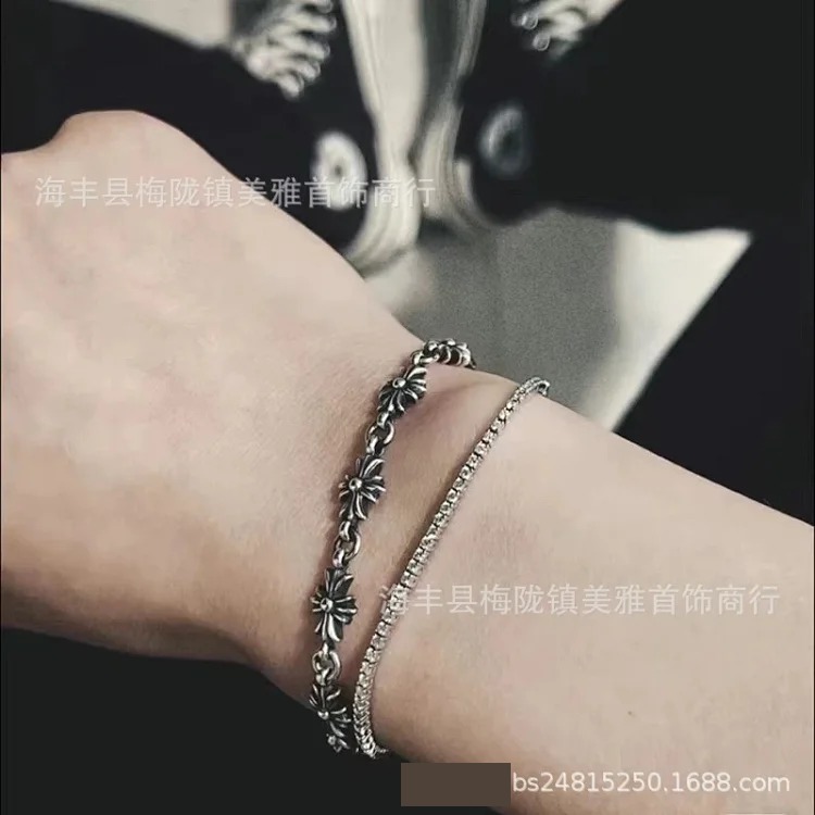Crowe retro cross thin letter bracelet cross flower ball TINY E full flower jewelry with diamond gold bracelet